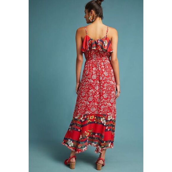 Anthropologie One September Zuri Midi Red Floral Dress Size Small - Picture 2 of 9